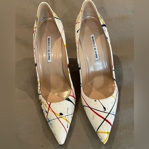 Manolo Blahnik white/multi-colored heels